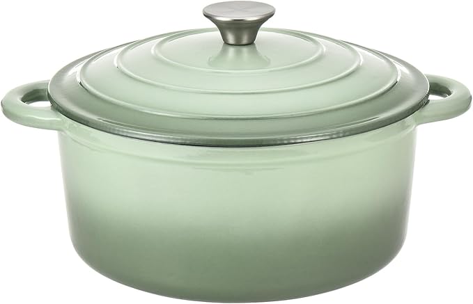 Hamilton Beach Enameled Cast Iron Dutch Oven 5.5-Quart Sage Cream Enamel Dutch Oven Pot with Lid