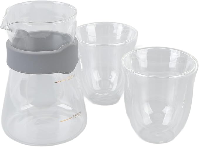 ZJchao Pour Over Coffee Maker Glass High Borosilicate Heatproof Coldproof Coffeemaker Set with Scale for Home Coffee Shop Office Durable Transparent Gold Markings 300ML