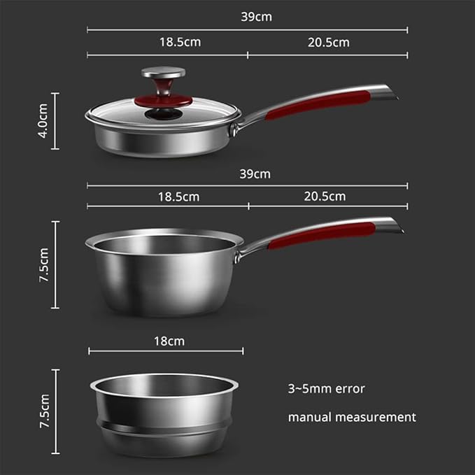 Cookware Set 16cm Breakfast Pot for Kitchen Frying Pan Milk Pan Stainless Steel Non Stick Cookware Set