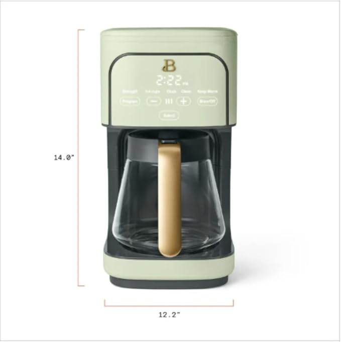 12-Cup Programmable Coffee Maker with Touch Display– 24-Hour Auto Brew Bold Strength Control Glass Carafe Reusable Filter~Sage Green