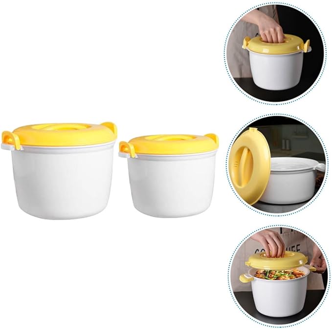 PRETYZOOM 2pcs Microwave Rice Cooker Set Portable Multi-functional Steamer for Rice Oatmeal and Soups for Home Office and Dorm Use Easy to Carry and Store