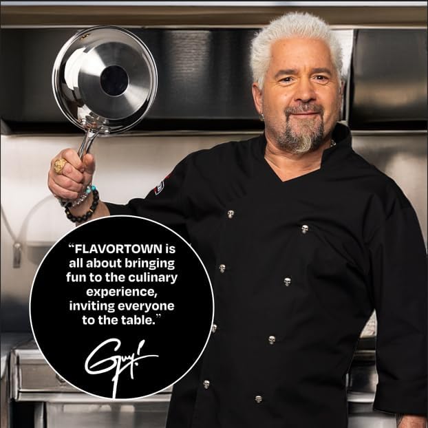 Guy Fieri's Flavortown 8 Stainless Steel Fry Pan - Premium Three-Layer Skillet Oven-Safe up to 500F