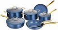 Alpine Cuisine 14-Piece Forged Aluminum Cookware Set with Stainless Steel Handles Induction-Ready Pots &amp Pans Glass Lids with Silicone Rim Blue