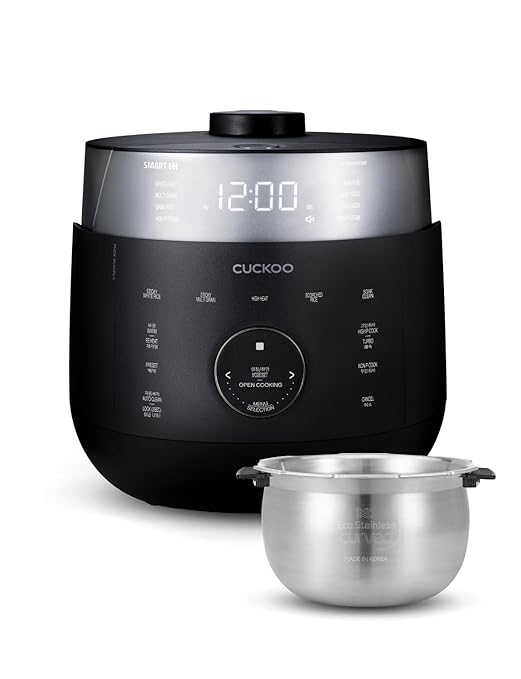 CUCKOO Twin Pressure Rice Cooker 6-Cup Uncooked / 12-Cup Cooked with Induction Heating Technology 19 Menu Modes with Voice Guide Full Stainless Steel Inner Pot Black (CRP-LHTAR0609FB)