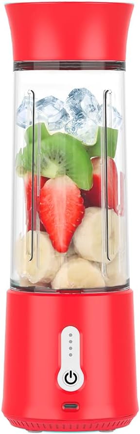 Portable Blender for Shakes and Smoothies USB Rechargeable Personal Blender Mini Blender with a 500ML Strong Stainless-Steel Blades and Powerful Motor For Travel Camping Gym (Red)