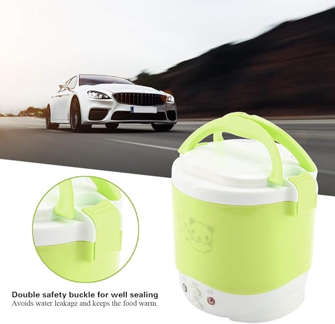 12V Cooking Appliances 1L Travel Rice Cooker Portable Rice Cooker for Car Travel Green 6.2 X 6.2 X 6.1 Inch