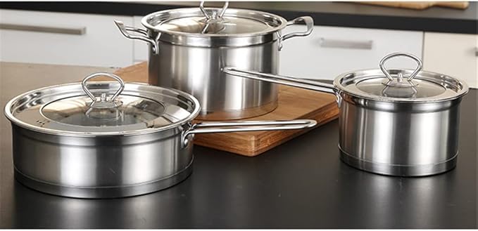 Cookware Set Stainless Steel Frying Pan Pot Soup Milk Pot Frying Pan Three-Piece Household (Color : A Size A (A