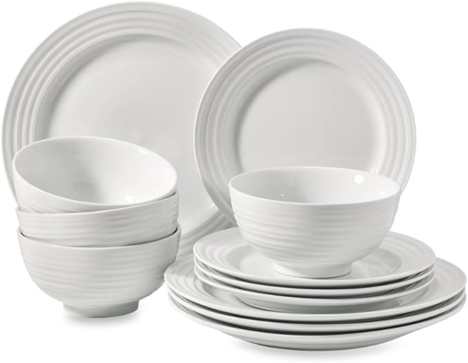 12-Piece Dinnerware Set Ceramica Table Decoration Home Bowl and Dish Set Round Tableware