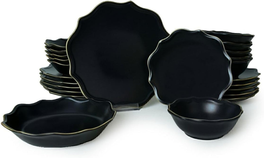 Dinnerware Set - Mat Blac/Gold Romeo - 24 Pieces - 6 Persons - Stoneware