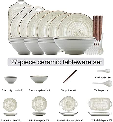 Dinnerware Sets - Luxury Gift Dishes Service Set 27 Pieces Ceramics Dinner Set Bowl/Dish/Spoon|dinnerware Set Nordic Simple Style Combination Tableware Set Gray for Gift