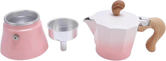 JTLB Italian Coffee Maker 150ml Single Valve Coffee Pot with Coffee Distributor Spoon Paper Filter 3 Cups (Gradient Pink)