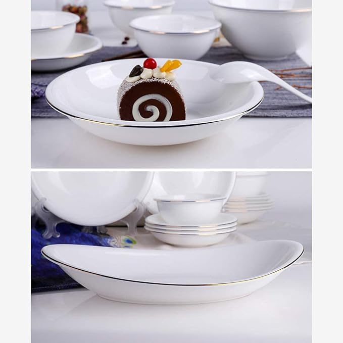 56 Pieces Bone China Kitchen Dinnerware SetRound White Modern Durable Plates Dishes Bowls Service for 12