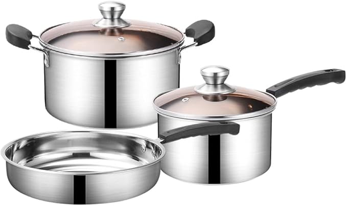 Pots and Pans Sets Nonstick Cookware Sets 401 Stainless Steel Cooking Pots and Pans Home Kitchenware with Wok Frying Pan Stock Pot Safe