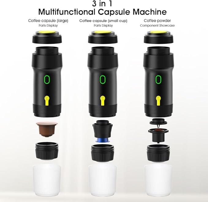Portable Espresso Maker 20 Bar Pressure Small Coffee Machine Rechargeable Battery Operated Mini Coffee Maker for Pods or Grounds Includes Car Charger for Hot &amp Iced Coffee (White)