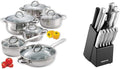Cook N Home 12-Piece Stainless Steel Cookware Set Silver &amp Farberware Stamped 15-Piece High-Carbon Stainless Steel Knife Block Set Steak Knives Black