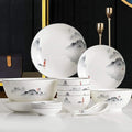 Chinese Dinnerware Set for 4/6/12 Black and White Plates and Bowls Porcelain 18 Pieces