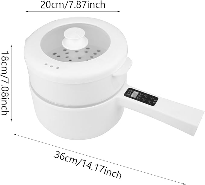 Electric Cooking Pot Electric Skillet Portable Noodles Cooker Ramen Cooker Electric Rice Cooker for Oatmeal Fry Dumpling 110W Digital Display