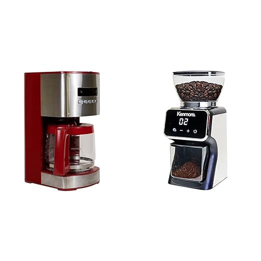 Koolatron Kenmore Coffee Maker 12 cup Red + Kenmore Conical Burr Grinder
