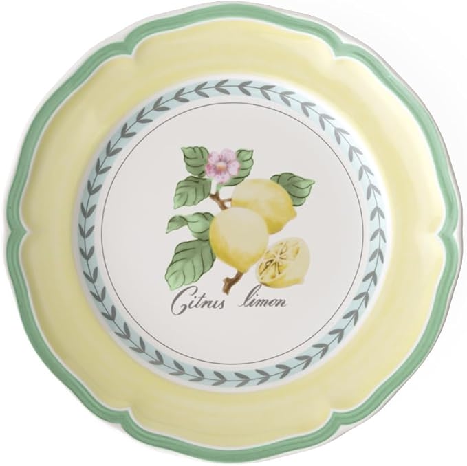Villeroy &amp Boch French Garden Valance Lemon Salad Plate Premium Vitrified Porcelain - Made in Germany - Dishwasher and Microwave Safe - 8.25 inches - Sold Individually