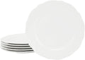 Elama Henryi 6 Piece Embossed Rim Detail Porcelain White 8.75 Inch Salad Plate Set Tableware Set Serveware (6 Pc Salad Plate)