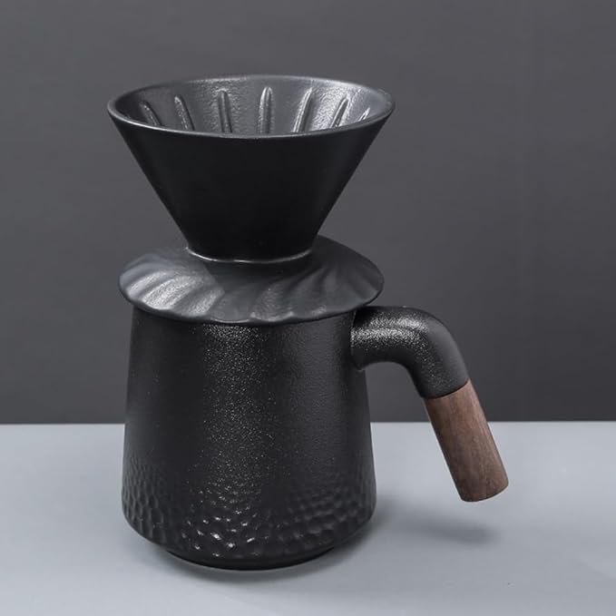 Handmade Black Pour Over Coffee Maker Set Ceramic Coffee Dripper Brewer Heat Resistant Coffee Pot Decanter ACM01B