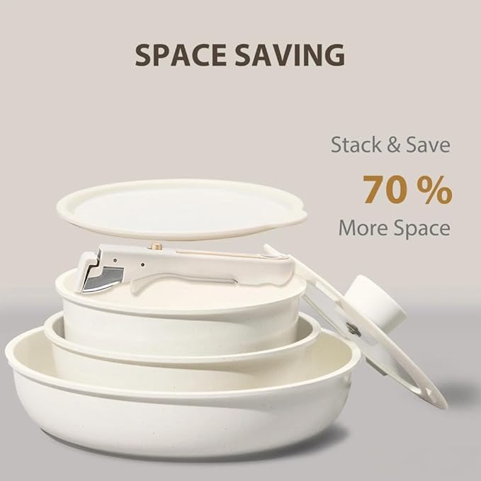 Non Stick Pots and Pans Set 6-Piece Granite White Home and Kitchen Cookware Induction Compatible with Saucepan &amp Skillet Oven &amp Dishwasher Safe