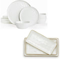 Famiware Mars Plates and Bowls Sets + 3 Pcs Ocean Rectangular Serving Platter 15-Piece Dinnerware Sets for 4 White