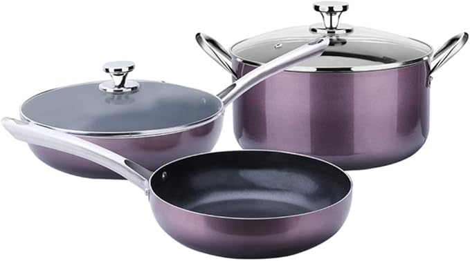 Non-Stick Cookware Set with 3 PiecesTempered Glass Cover Comfortable HandleSuitable for A Variety of Gas Including Induction Cooker Frying Pan