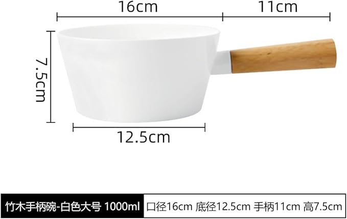 Thcbme 北欧竹木手柄沙拉碗家用意面碗汤碗水果碗创意单个瓷碗甜点碗/kitchen plates kitchen utensils set kit chenaid kitchen pots dinner plates dinnerware sets/白色大号