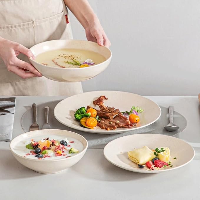 16 Piece Stoneware Tableware Set with Dinner/Dessert/Soup Plate Bowl Service for 4 Person