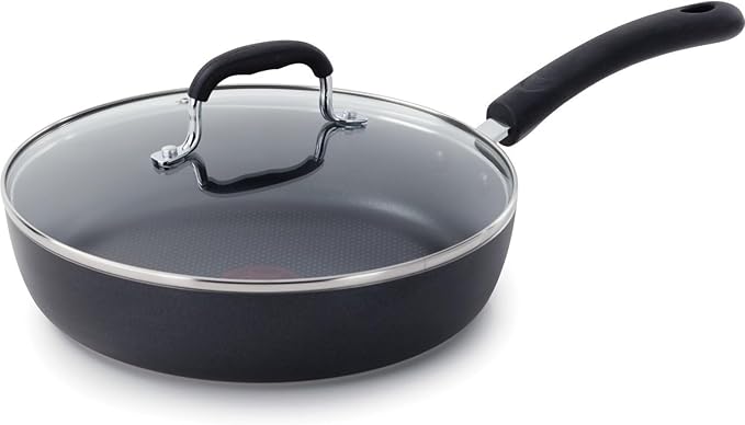 T-Fal Experience Non Stick Fry Pan w/Lid 10 Inch Induction Oven Broiler Safe 400F Compatible with All Cooktops Cookware Deep Frying Pan Cooking Skillet Pots and Pans Dishwasher Safe Black