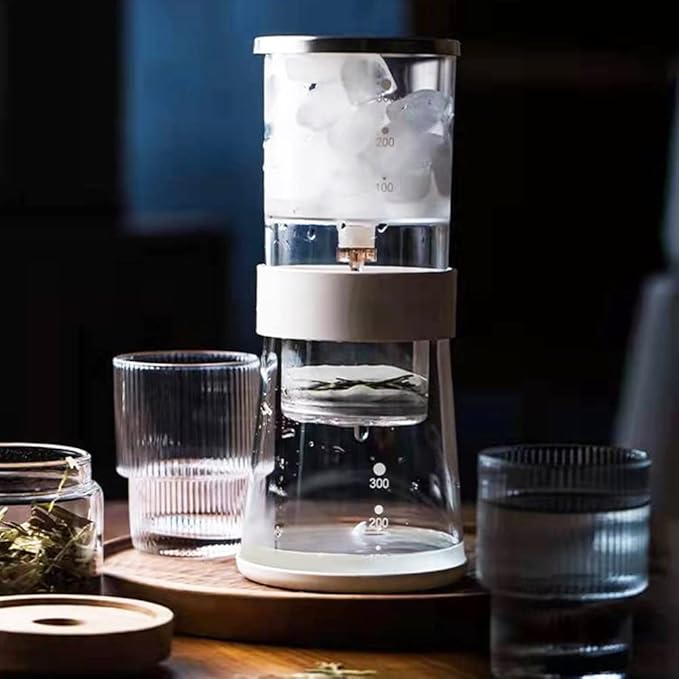 Ice Drip Coffee Maker 14oz Cold Brew Coffee Smooth Dripper Slow Cold Drip Iced Coffee Concentrate Brewer with Adjustable Water Flow Stainless Steel Filter