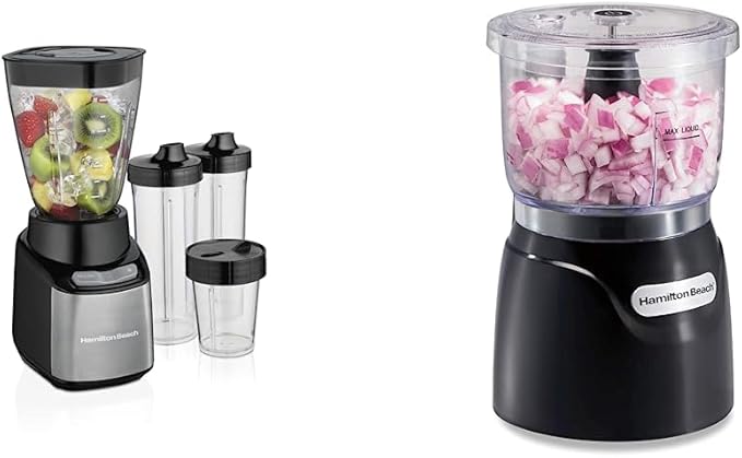Hamilton Beach Stay or Go Blender with 32oz Jar 8oz Black and Silver (52400) &amp Electric Vegetable Chopper &amp Mini Food Processor 3-Cup 350 Watts for Dicing Mincing and Puree Black (7285