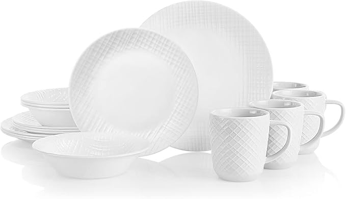 Corelle Linen Weave Embossed 16-Piece Dinnerware Set Service for 4