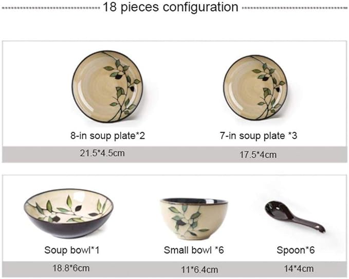 18 Pieces Ceramics Plates Bowls Combination Porcelain Flower Pattern Dinner Sets