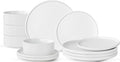 Plates and Bowls Sets 12 Piece Ceramic Dinnerware Set for Family and Gatherings Dishes Set for 4 Dishwasher &amp Microwave Safe Handcrafted Stoneware Sets Modern White