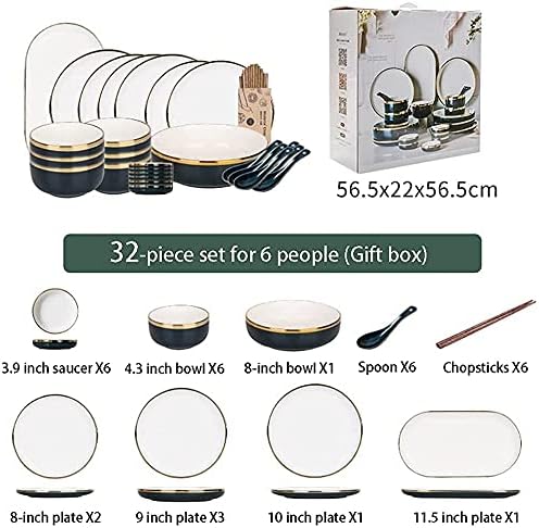 Dinnerware Sets - Luxury Gift Dishes Service Set Color Ink Dinnerware Sets European Classical Ceramic Plate and Bowl Sets Modern Creative Dishware Sets Electroplated Gilt (One Color 32Pcs)