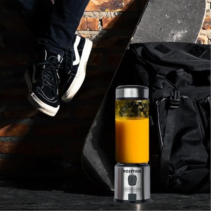 Portable Smoothie blender ROSEVIEW Glass bottle USB rechargeable mini Handheld Ice Shakes Cup 2 speed blend juicer Cordless Personal smoothies maker Fruit mixer (Egg White)