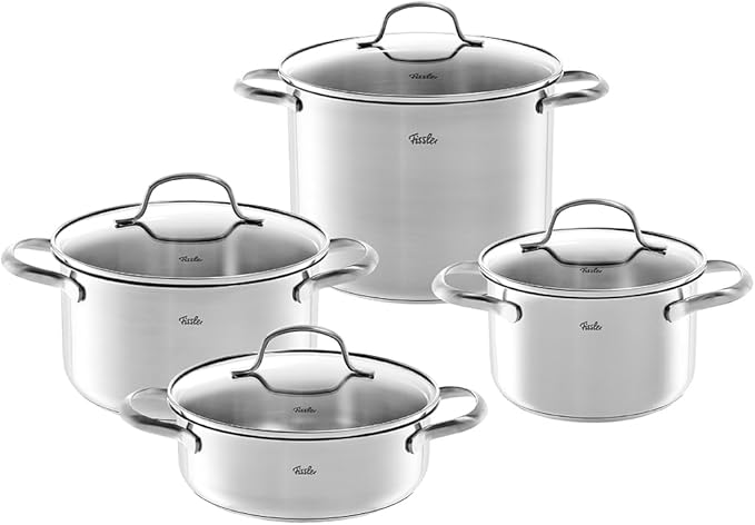 Fissler San Francisco 4-Piece Stainless Steel Cookware Saucepan Kitchen Set with Glass Lids Induction (3 Saucepans and 1 Stewing Pot)