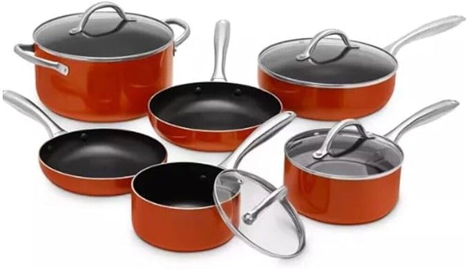 For Two Layer Nonstick 10 Piece Cookware Set Tempered Lids Red