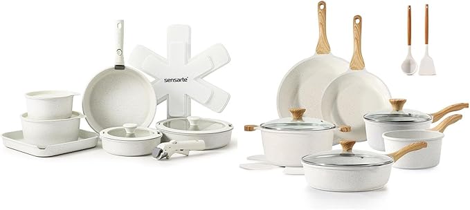 SENSARTE 17 Pcs Nonstick Detachable Handle Cookware Set 16 Pcs Nonstick Ceramic Pots and Pans Set w/Frying Pans Set Saucepans Set