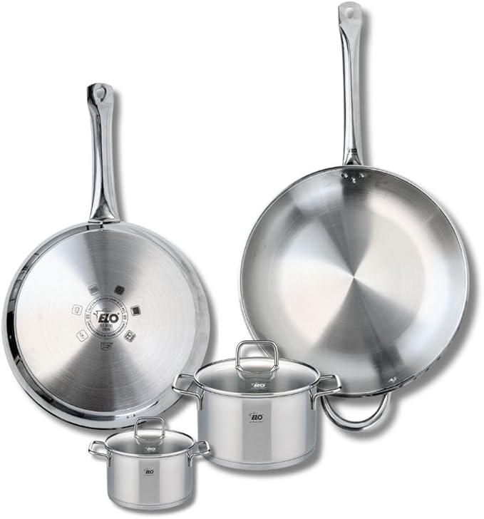 ELO 9508350 Cookware Set 4 Pieces 2 Frying Pans 28 and 32 cm and 2 Saucepans 12 and 16 cm Elo Profi Citrine Stainless Steel Induction