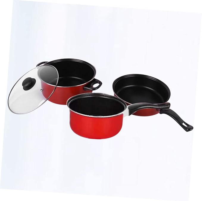 3pcs Non-stick Cooking Set Frying Pan Soup Pot Milk Pan for Cooking and Daily Use Versatile Kitchen Utensils Red for Induction and Gas Stoves