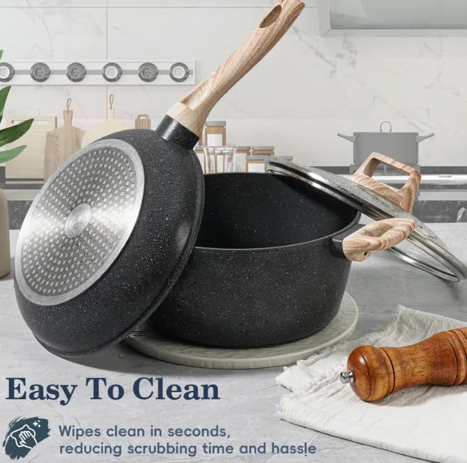 12pcs Pots and Pans Set Non Stick Kitchen Cookware Sets Induction Cookware Nonstick Granite Cooking Set with Frying Pans Saucepans Kitchenwarestock up on specials