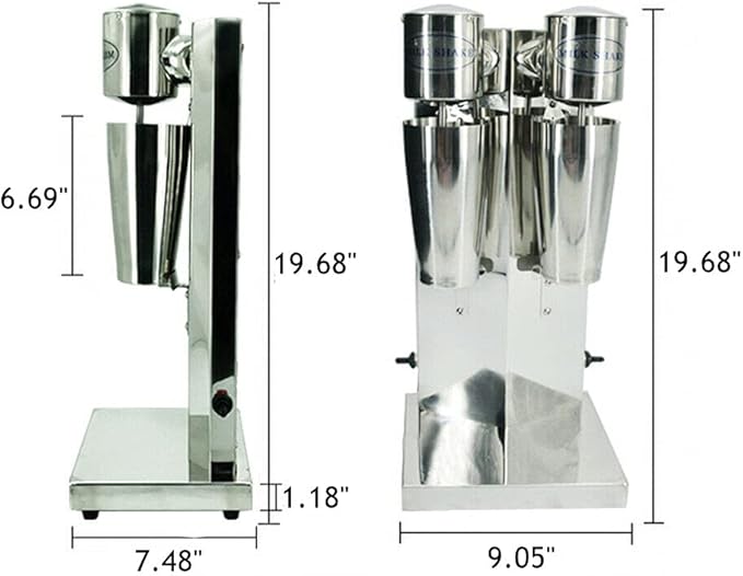 Milkshake Maker Commercial Electric Milkshake Maker 180W Double Head Drink Mixer Machine Stainless Steel Tea Drink Juice Mixer with 2pcs 800ml Cups and 2 Speeds Adjustable