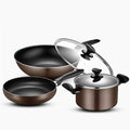 3 Pc Aluminum Cookware Set Non Stick Coating Induction Base Oven Safe Pots Pans with Lids &amp Frying Pan SetSuitable for Multiple Heat Sources Easy to Clean Saute Pans