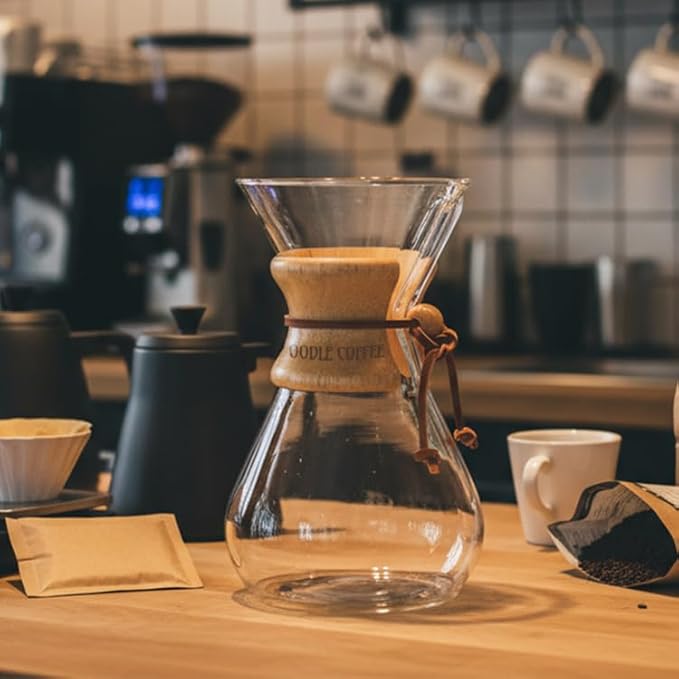 Pour Over Coffee Maker Wood and Glass 600ml with Stainless Steel Filter 5 x 9 inches