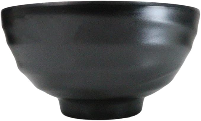 Ebros Gift Contemporary Ridged Matte Black Melamine Series Dinnerware Serveware Kitchenware Set Japanese Chinese Restaurant Supply (Pack Of 6 Round Deep Ramen Soup Pasta Salad Bowls 46oz)