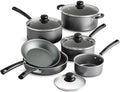 10-Piece Non-Stick Cookware Set with Non-Scald Handles and Tempered Glass Lids for Gas Electric and Ceramic Glass Cooktops Gray