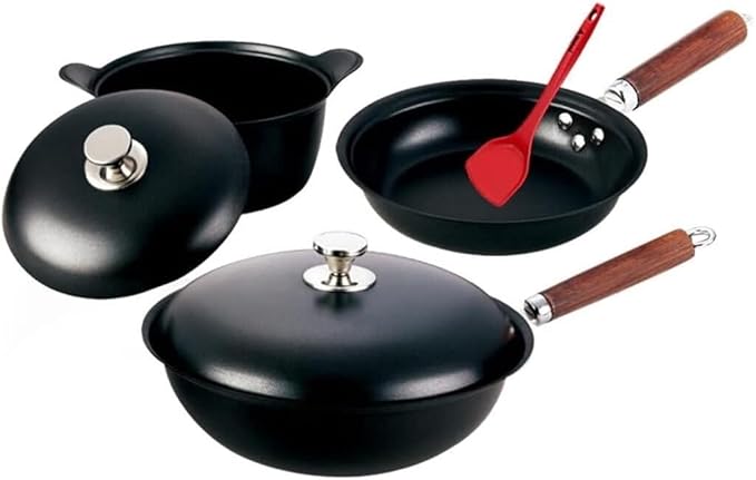 RUVOO Cookware Set Pots and Pans 3Pcs Cookware Set Wok Soup Pot Glass Lid Frying Pan Wrought Iron Non-Stick Cooking Pot Set Kitchen Kitchen Cooking Set